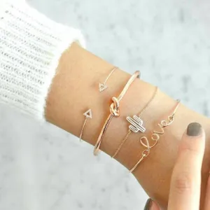 Bohemian Geometric Metal Chain Bracelets - Set of 4