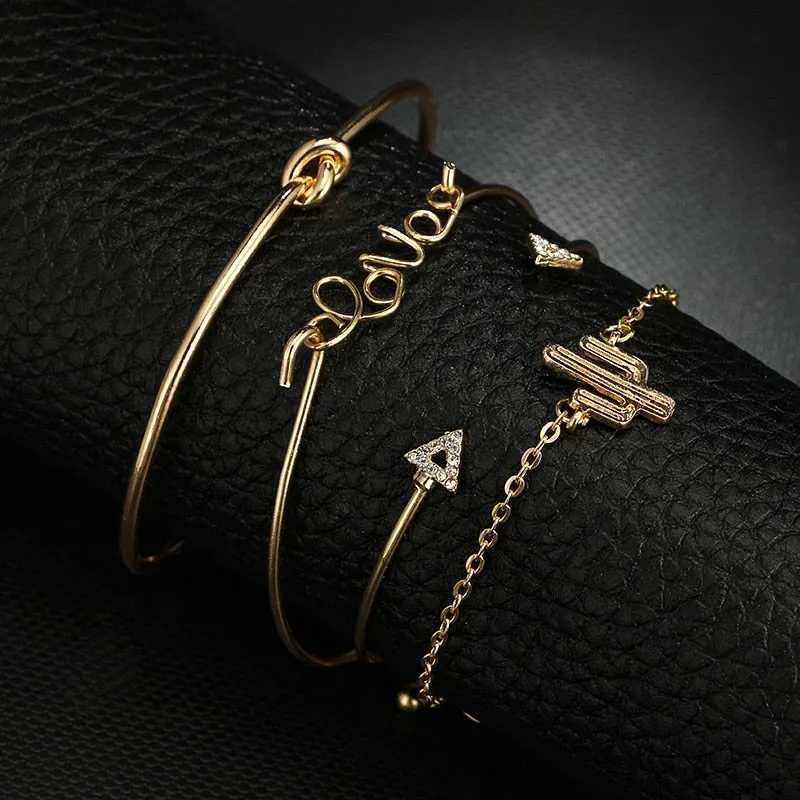 Bohemian Geometric Metal Chain Bracelets - Set of 4