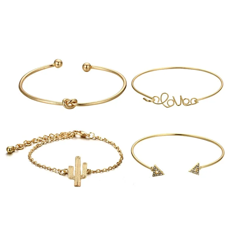 Bohemian Geometric Metal Chain Bracelets - Set of 4
