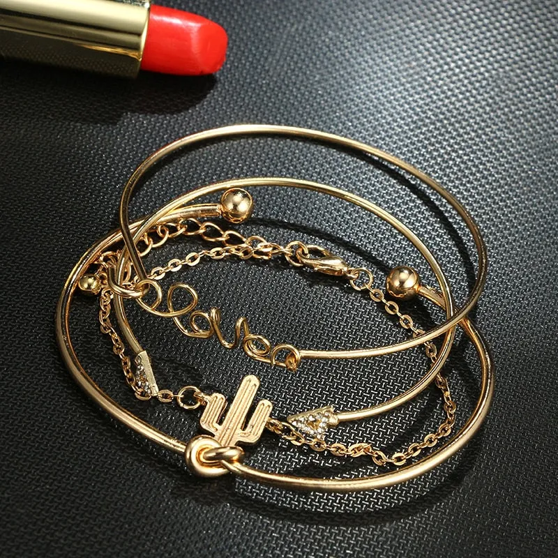 Bohemian Geometric Metal Chain Bracelets - Set of 4