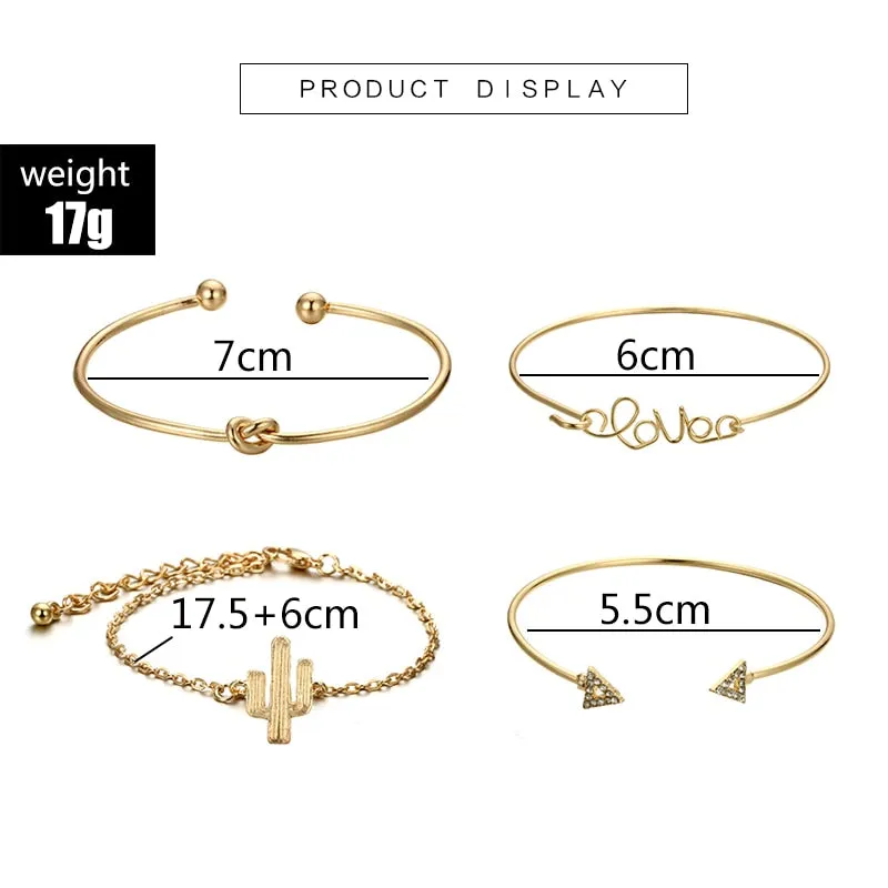 Bohemian Geometric Metal Chain Bracelets - Set of 4