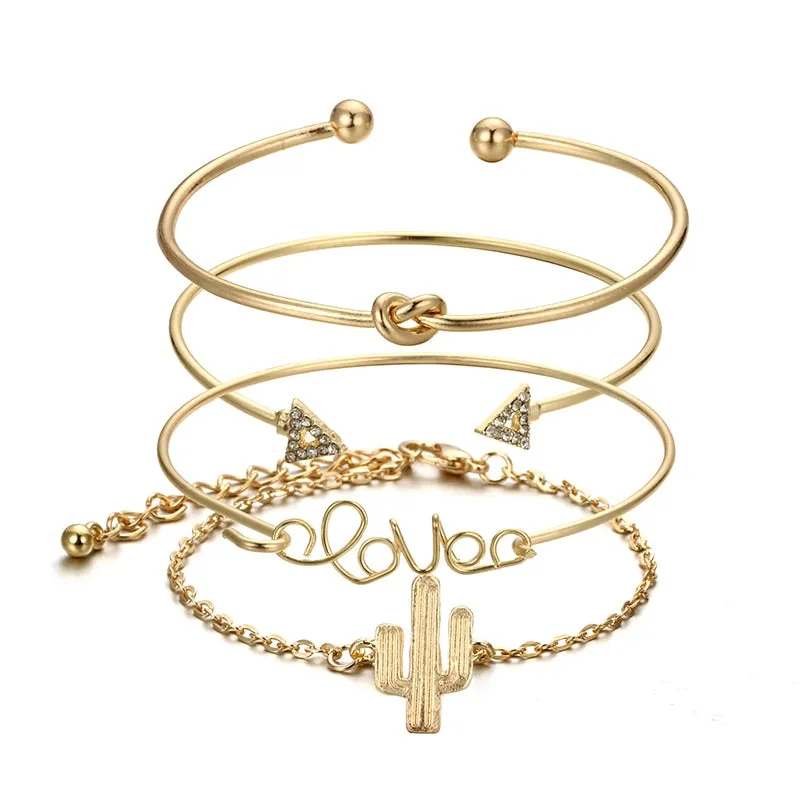 Bohemian Geometric Metal Chain Bracelets - Set of 4