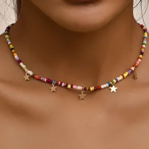 Bohemian Vintage Colorful Beads Chain Tassel Star Pendant Fashion Necklaces Jewelry For Women Elegant Accessories N096