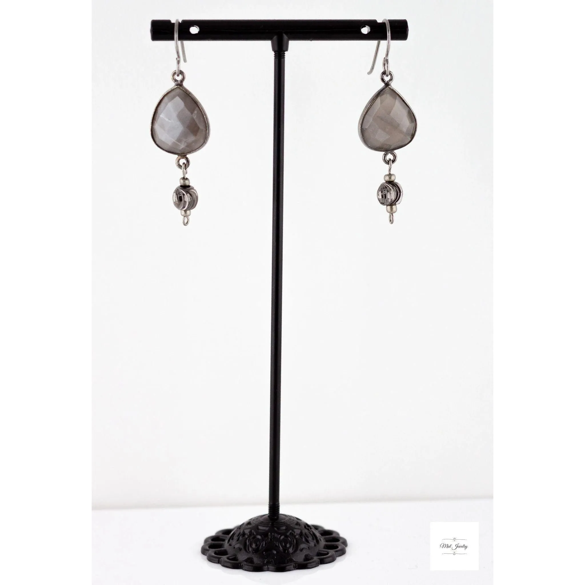 Boho Chic Grey Moonstone Earrings: Moonstone Dangle Earrings