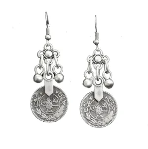 Boho Chic Pewter Coin Drop Earrings