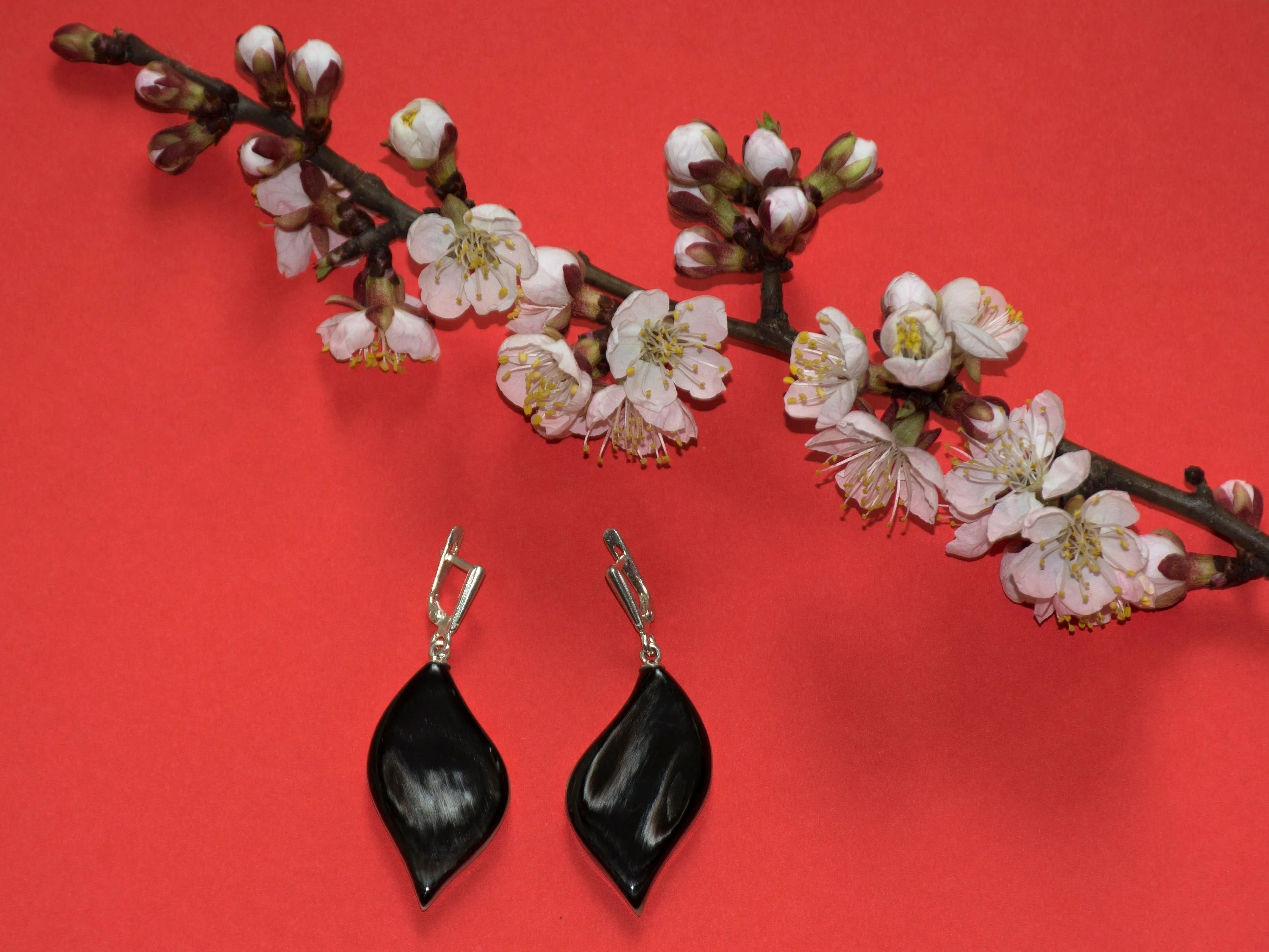 Boho earrings of Buffalo horn Natural colour with a silver lock