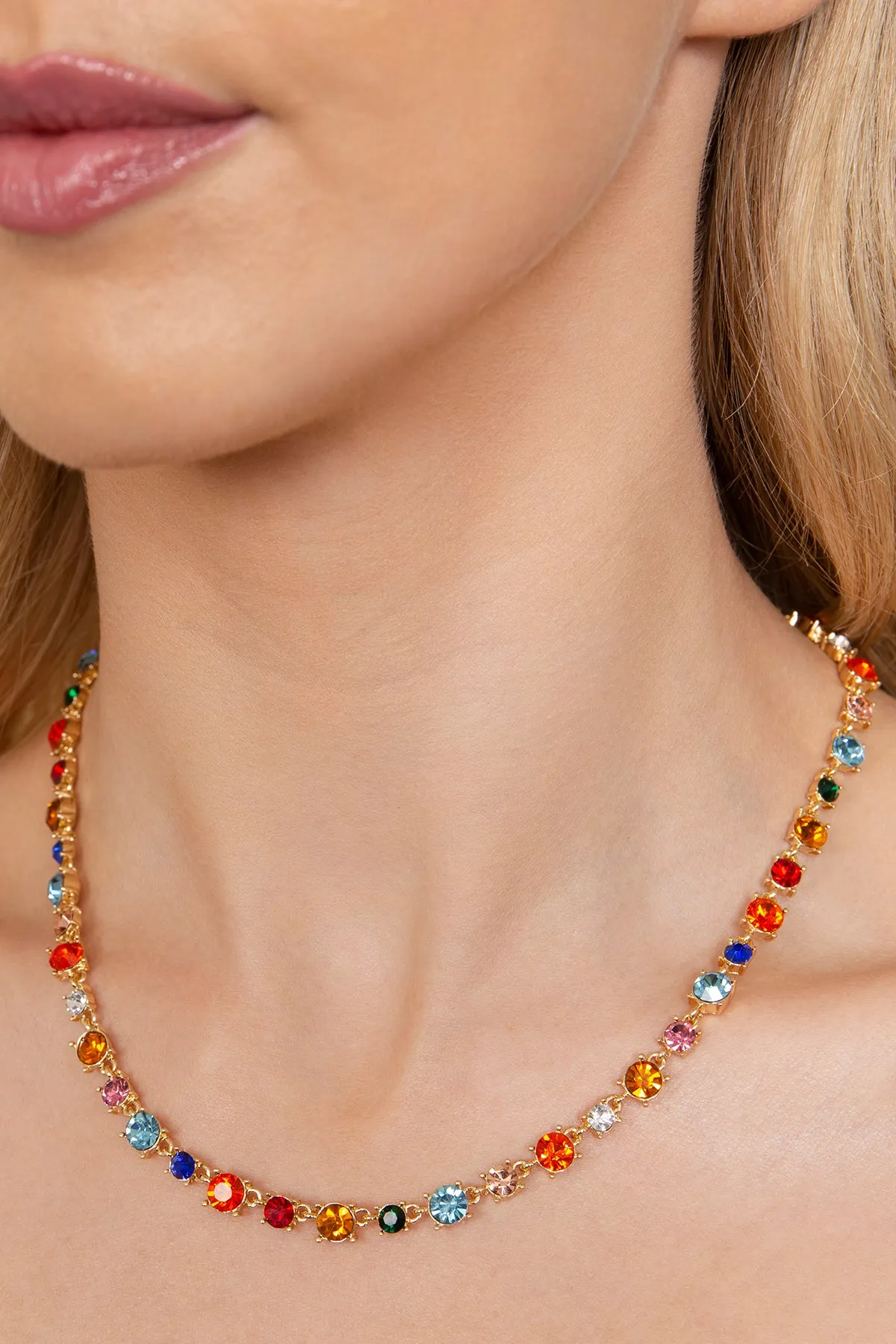 BOLD ROUND RHINESTONE CRYSTAL NECKLACE