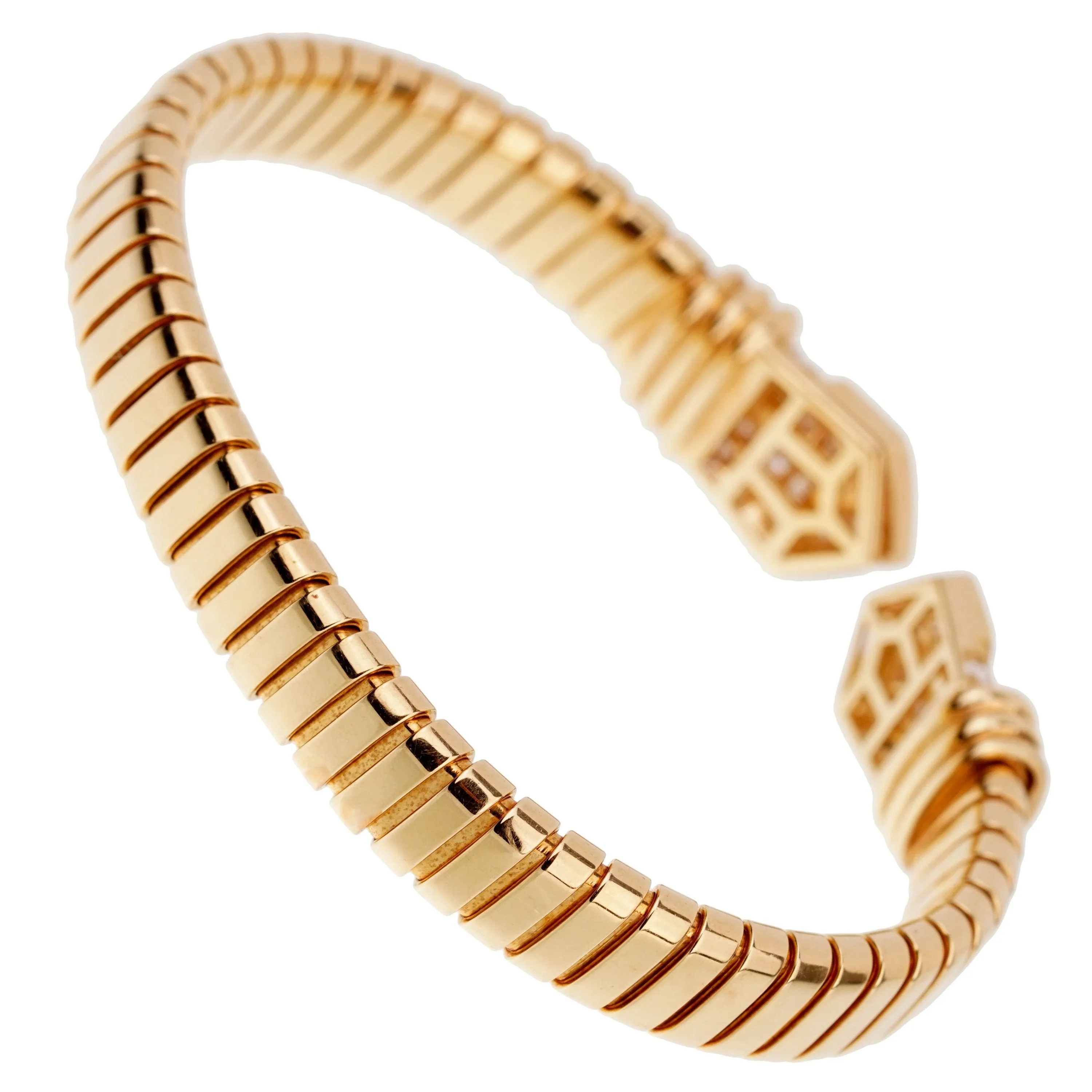 Bulgari Tubogas Diamond Yellow Gold Cuff Bracelet