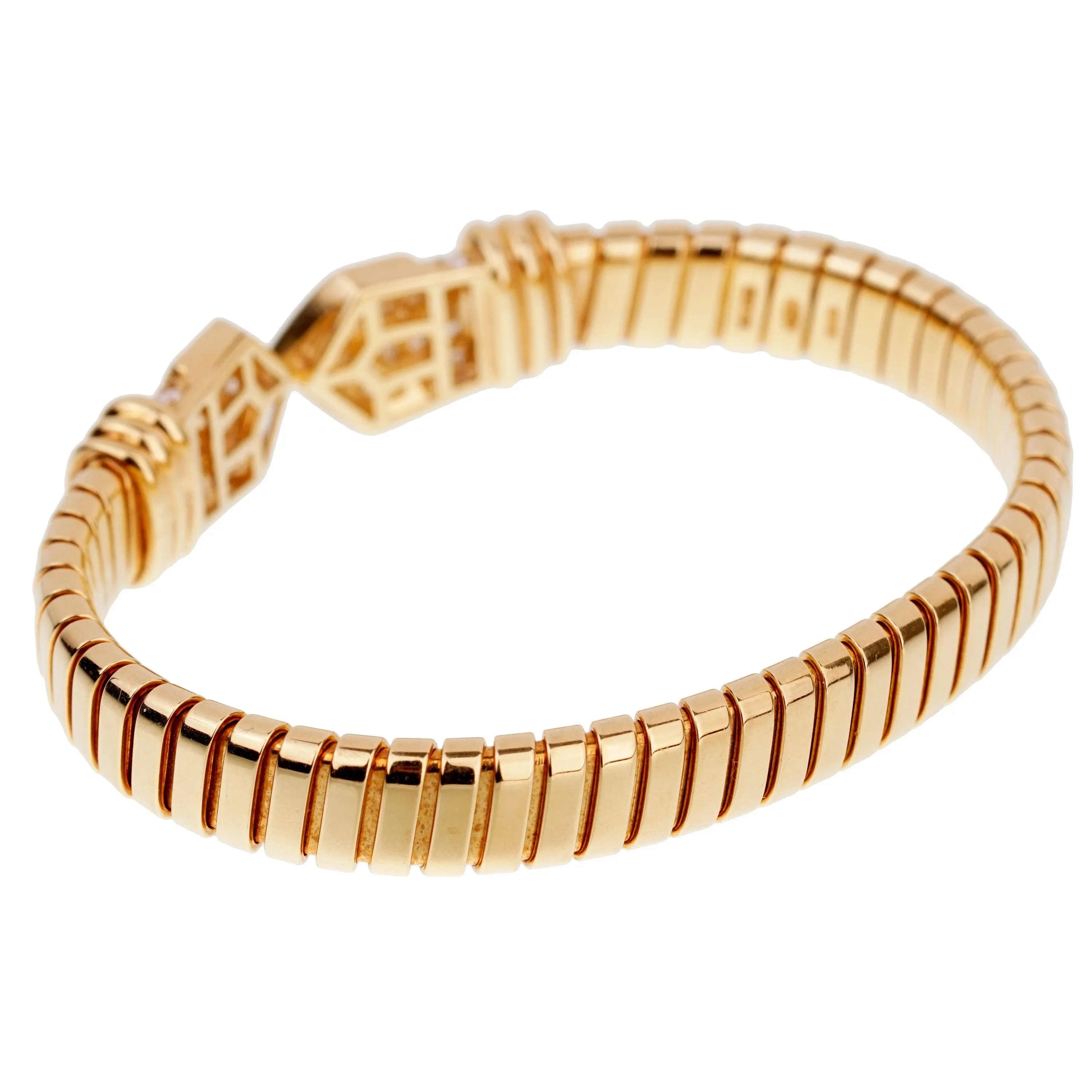 Bulgari Tubogas Diamond Yellow Gold Cuff Bracelet