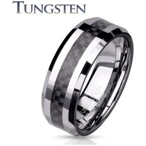 Carbon Fiber Center Beveled Edges Tungsten Carbide Rings