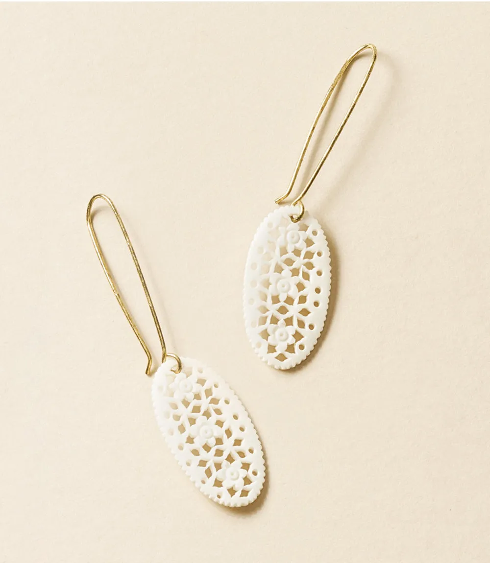 Charu Filigree Bone and Brass Drop Earrings by Matr Boomie