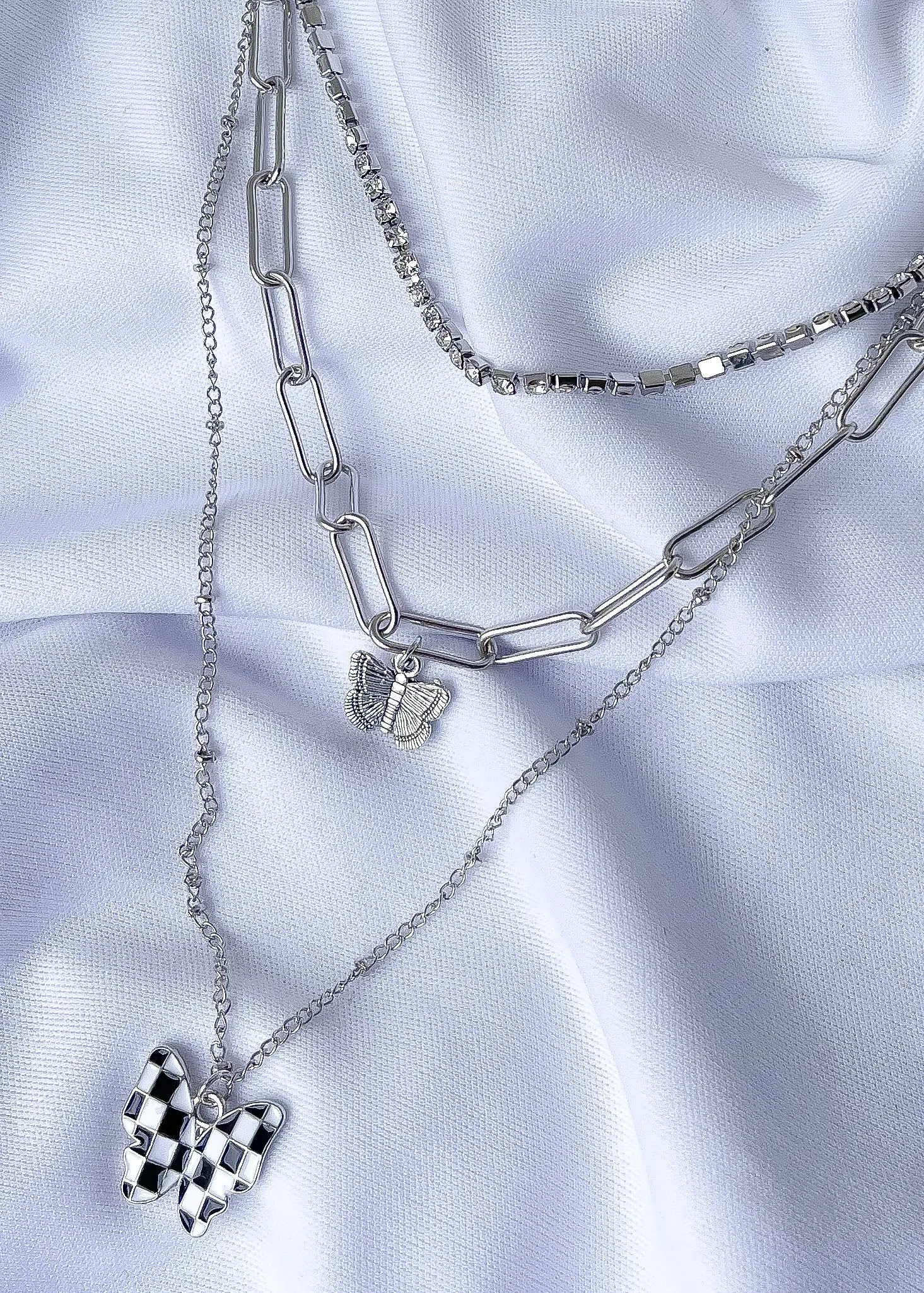 Checker Butterfly Pendant Necklace