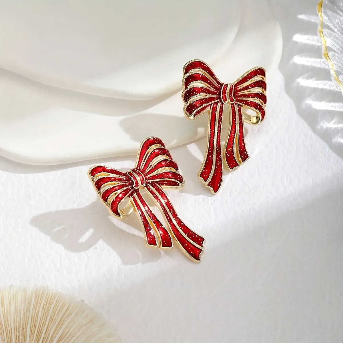 Chic Red Bowknot Alloy Stud Earrings