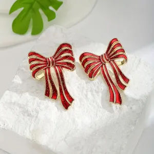 Chic Red Bowknot Alloy Stud Earrings