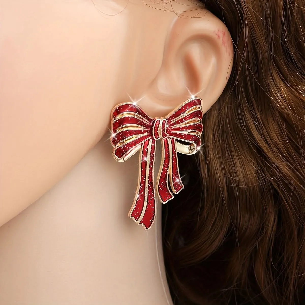 Chic Red Bowknot Alloy Stud Earrings