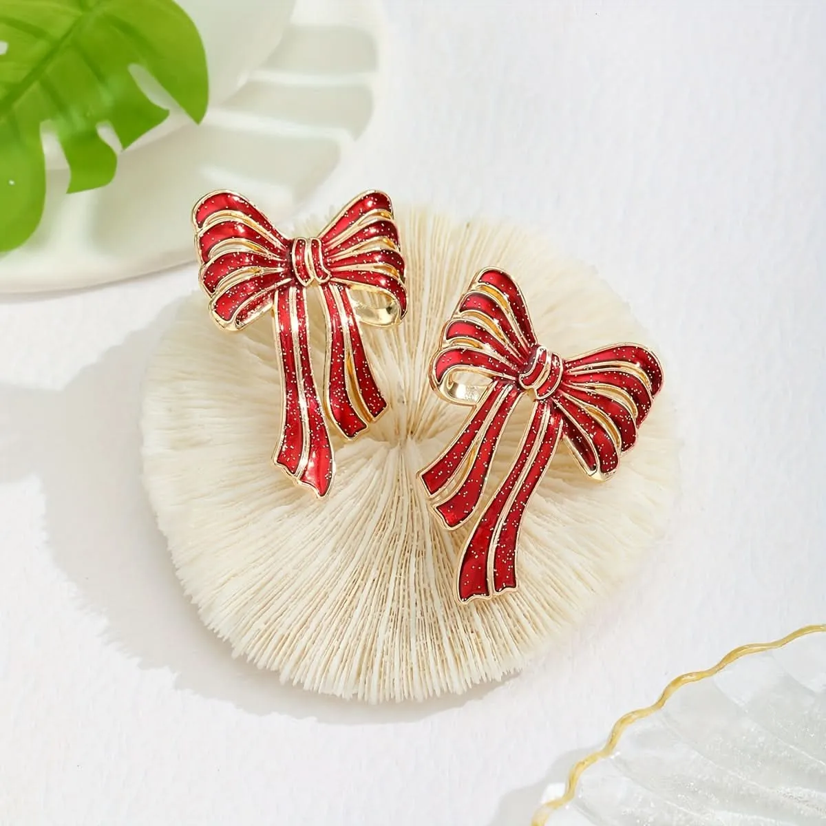 Chic Red Bowknot Alloy Stud Earrings