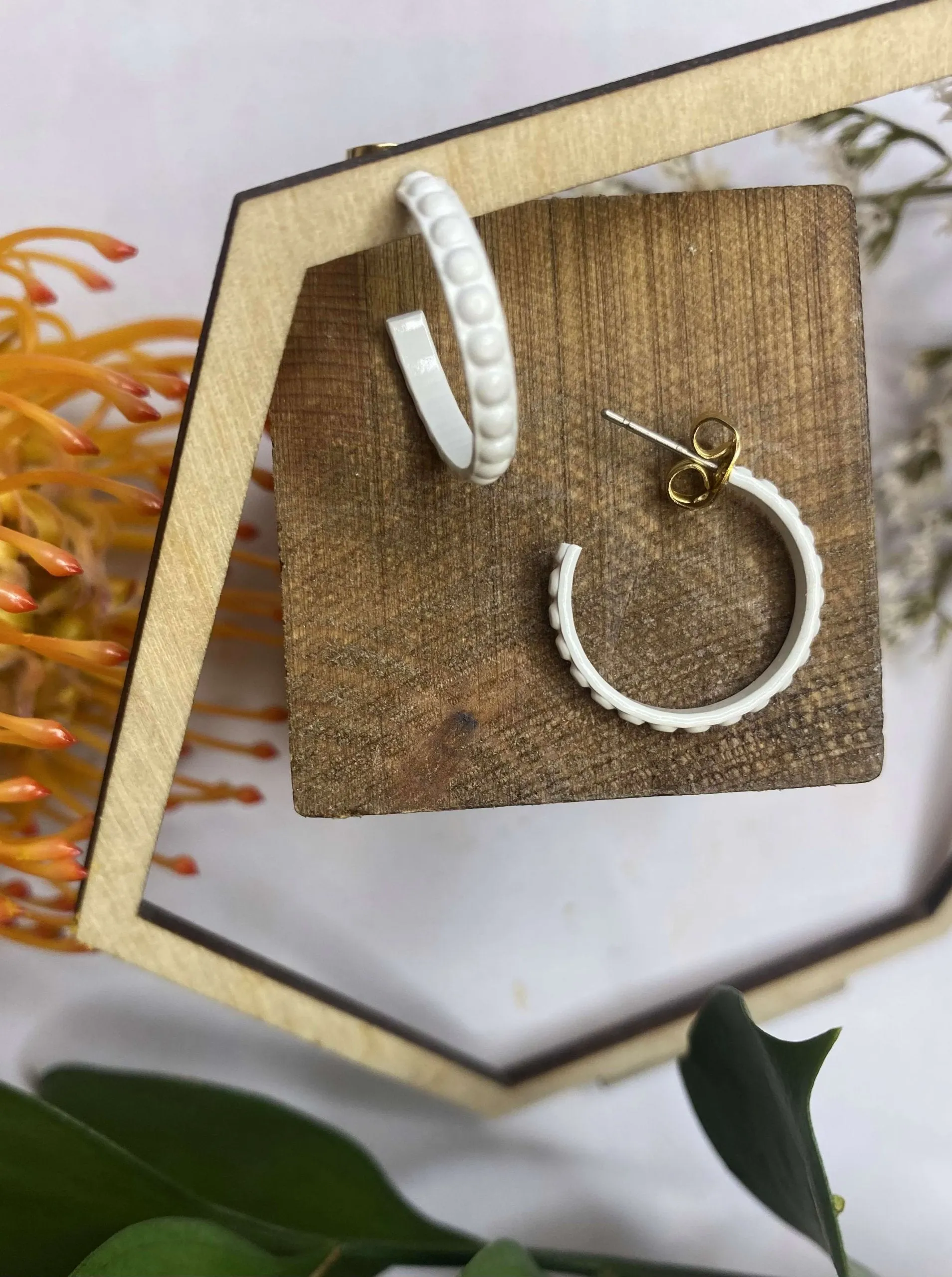 Chic White Dotted Enamel Earrings