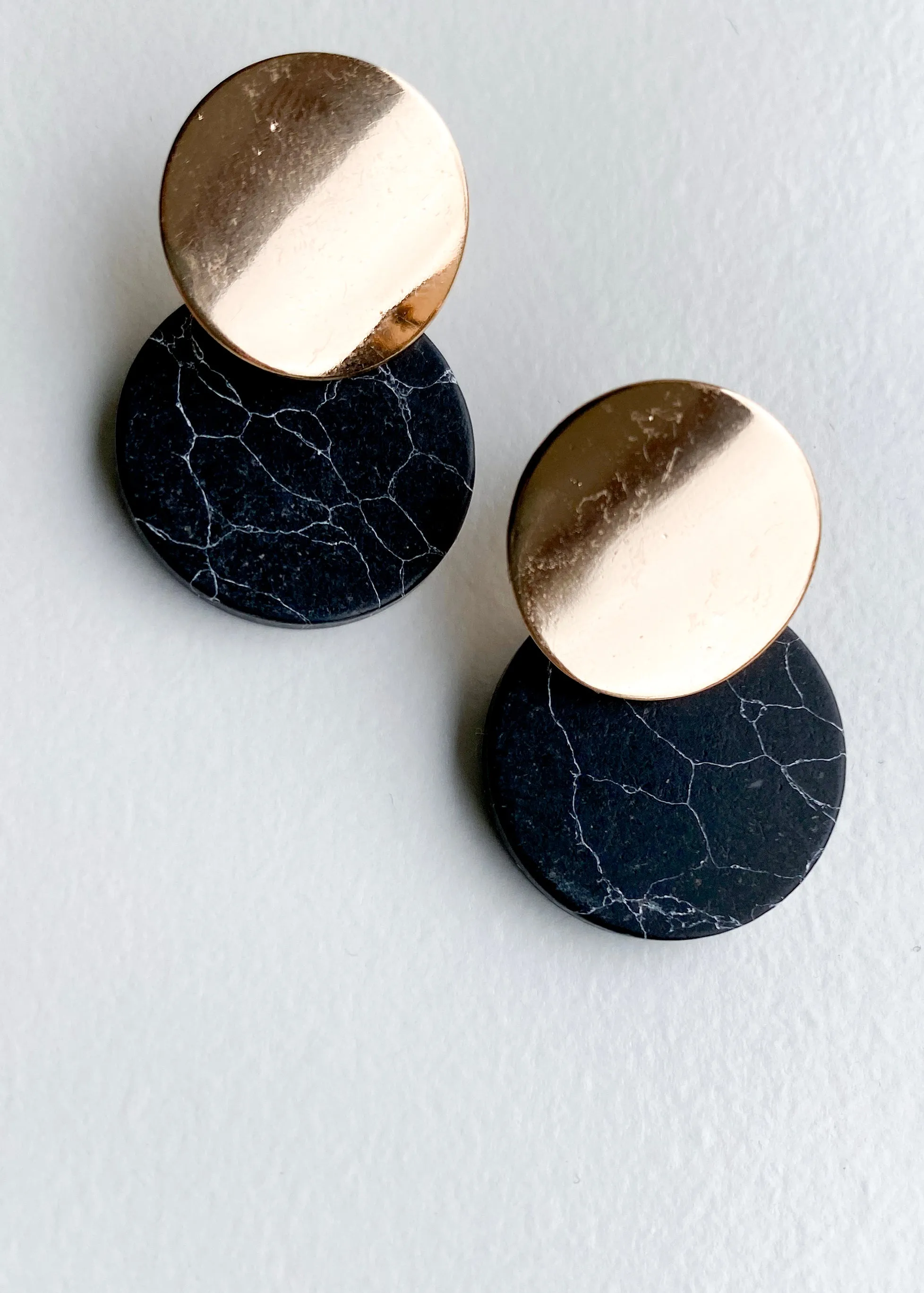 Circle Drop Earrings in Black and Gold