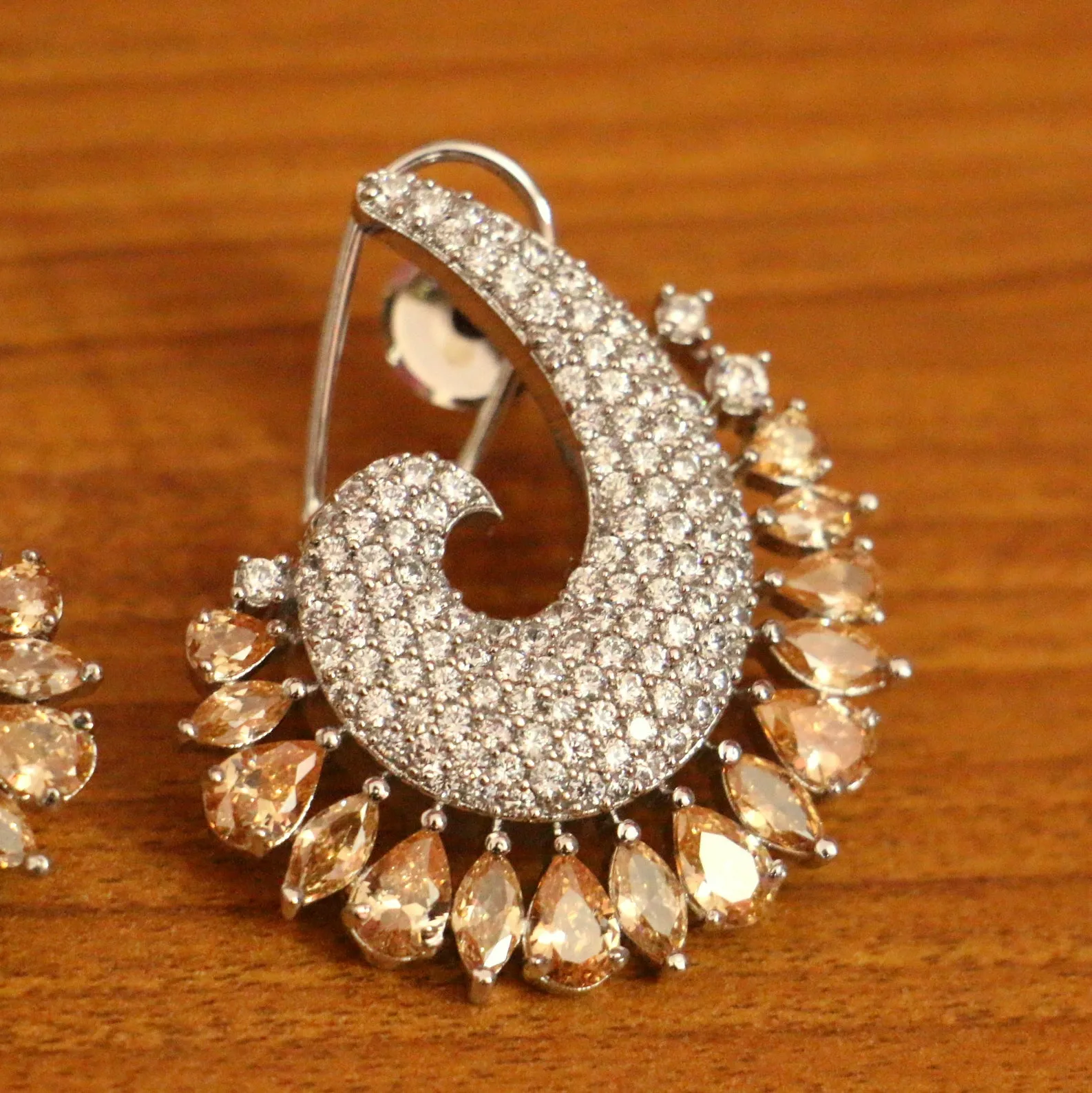 Citrine Colour & AD Studded Back Clip Studs