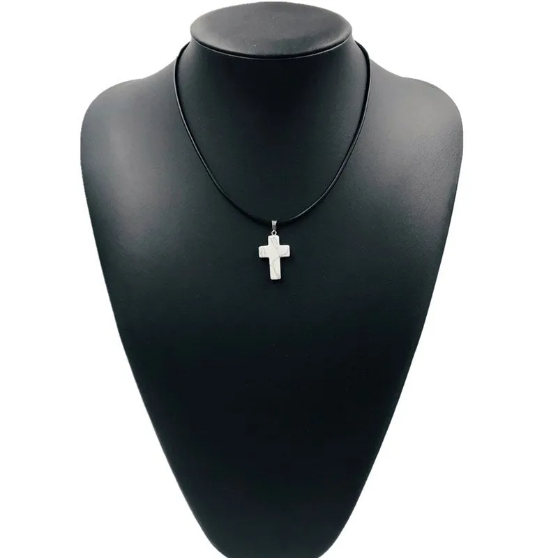 Colorful Crystal Natural Stone Cross Necklace