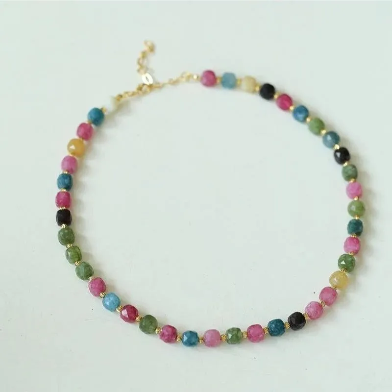 Colorful Dopamine Candy Tourmaline Beaded Necklace