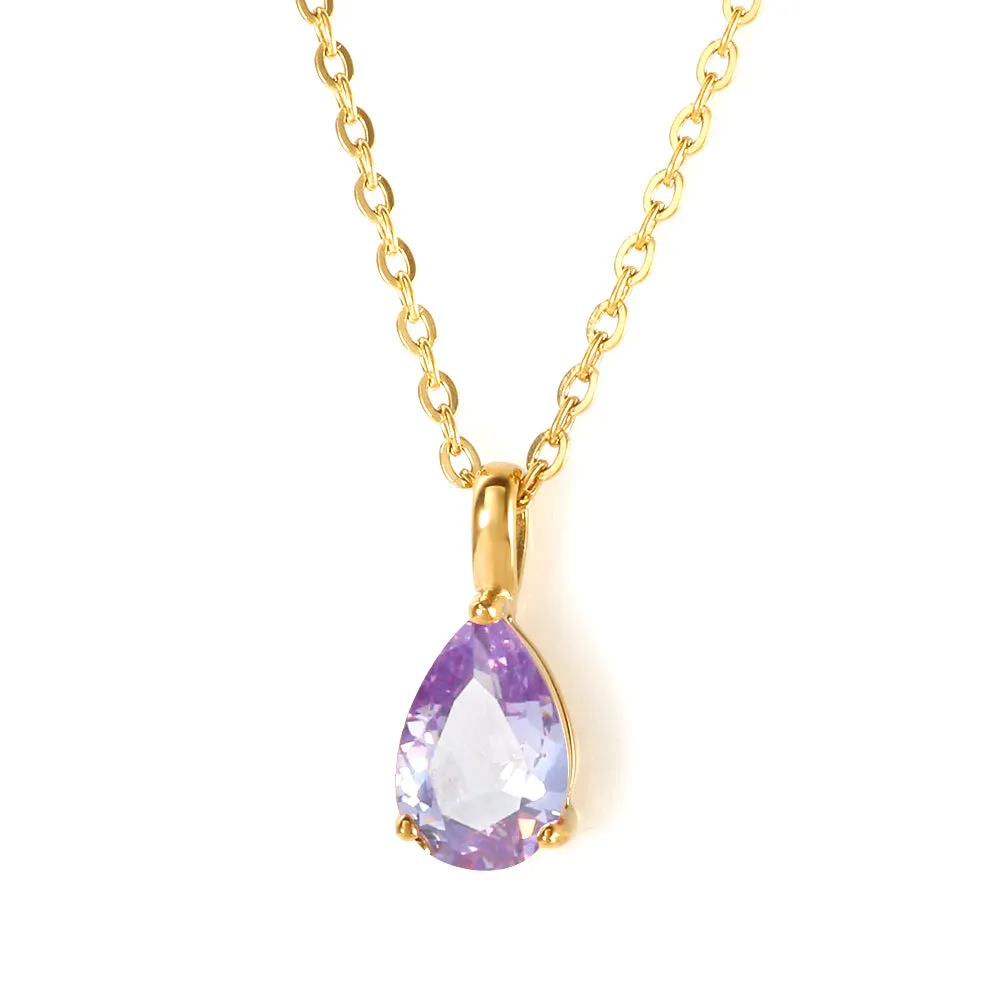 Colorful Zircon Charm Stainless Steel Necklaces