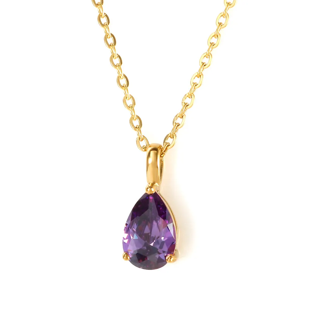 Colorful Zircon Charm Stainless Steel Necklaces