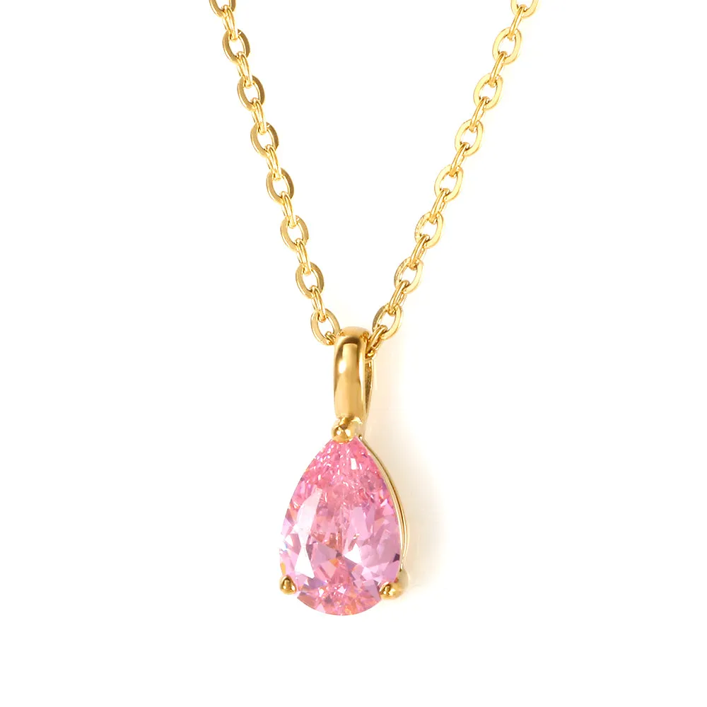 Colorful Zircon Charm Stainless Steel Necklaces