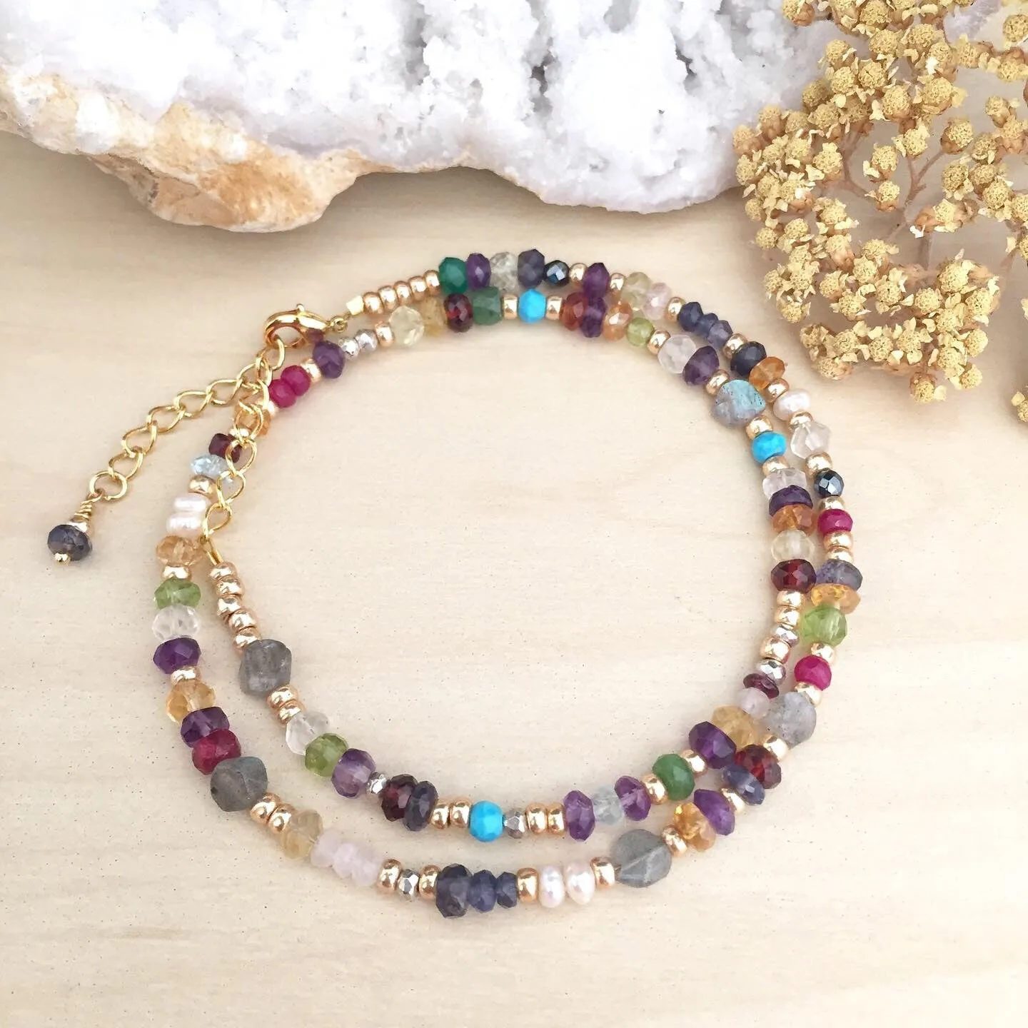 Colourful Confetti Choker - Mixed Gemstone Choker Necklace Adjustable 14 to 16 inches Bright pop of Color