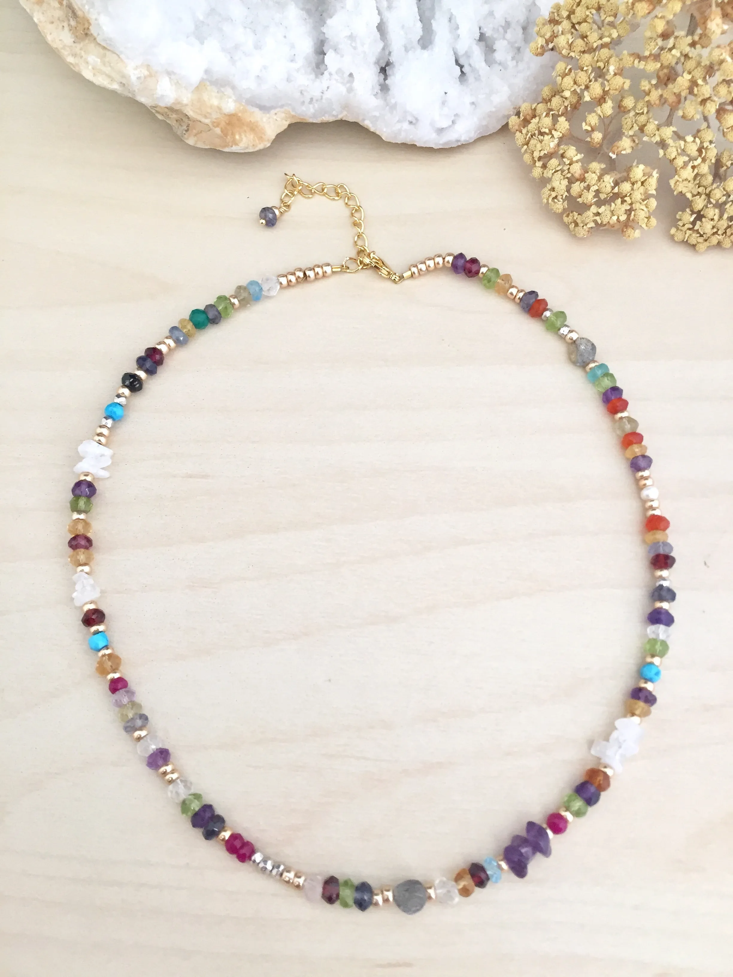 Colourful Confetti Choker - Mixed Gemstone Choker Necklace Adjustable 14 to 16 inches Bright pop of Color