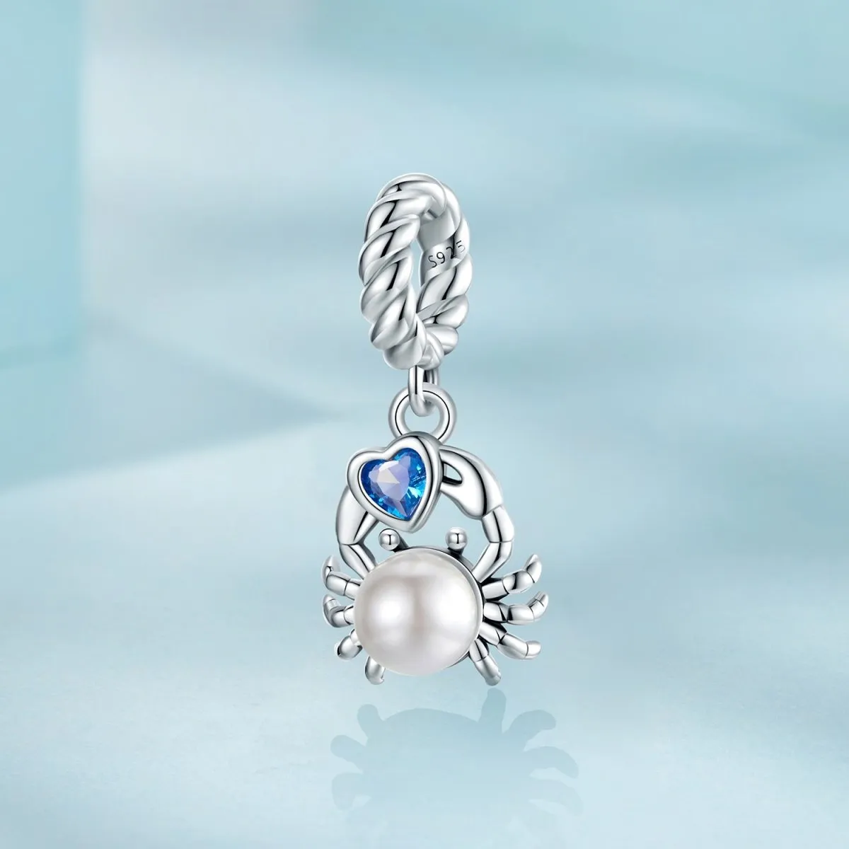 Crab with Pearl & Blue Heart Dangle Charm