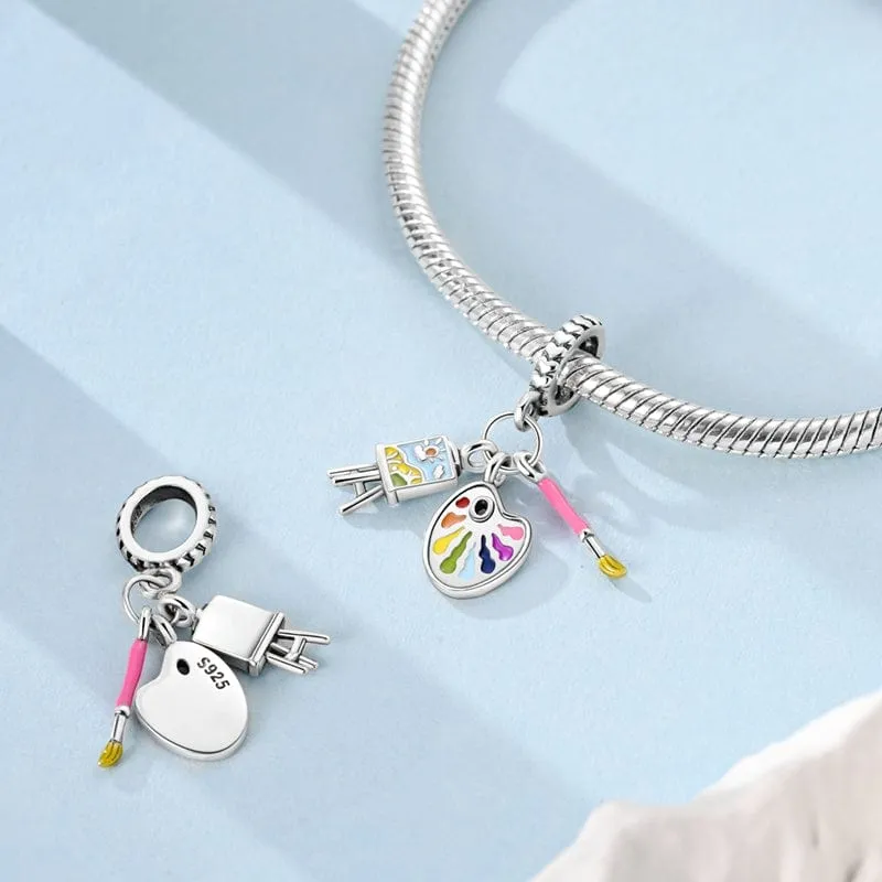 Creative Artist Palette & Brush Triple Dangle Charm