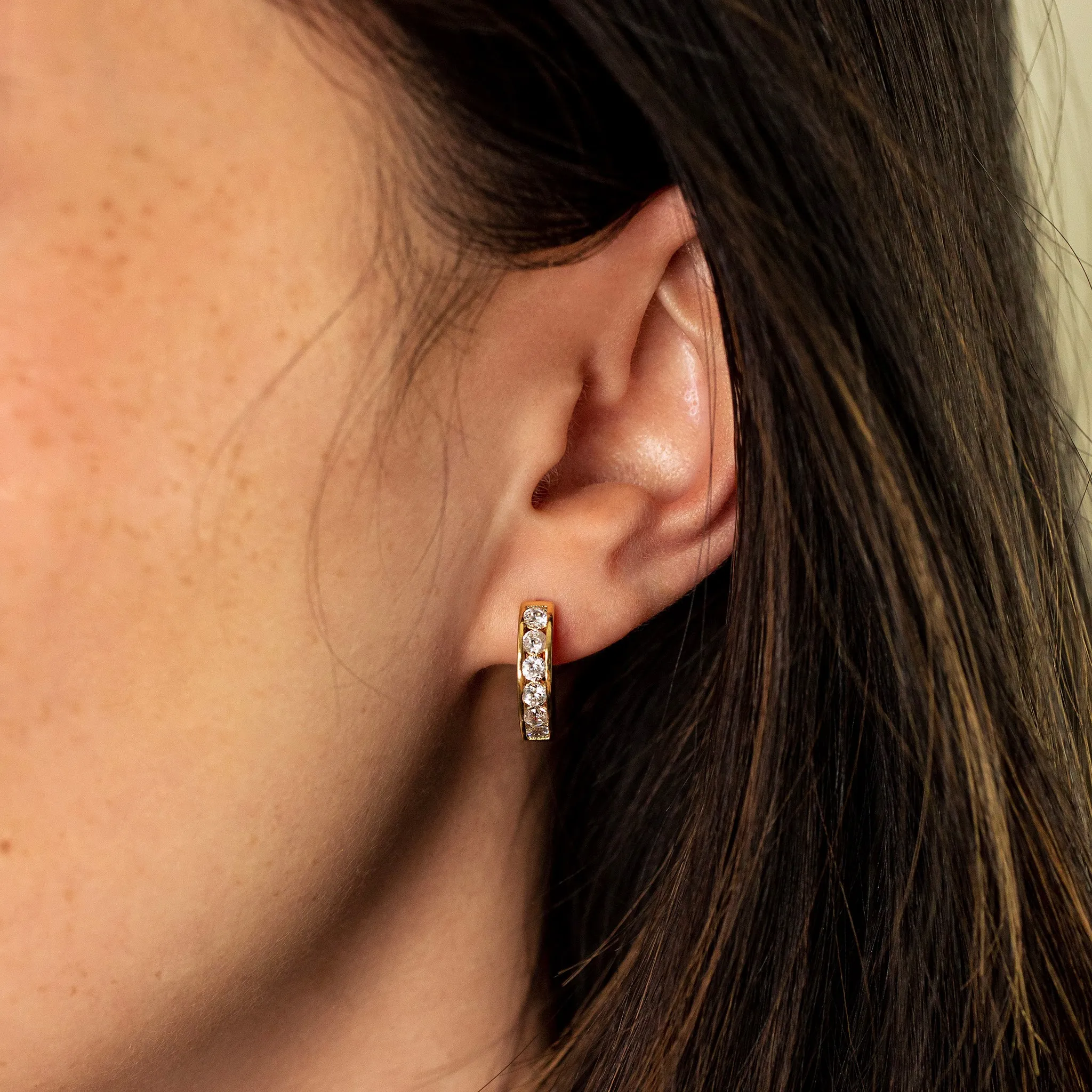 Crystal Row Locking Hoop Earrings