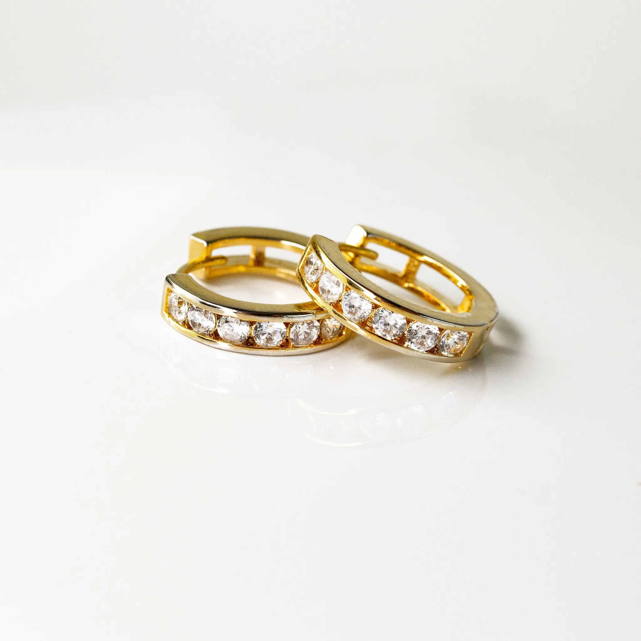 Crystal Row Locking Hoop Earrings