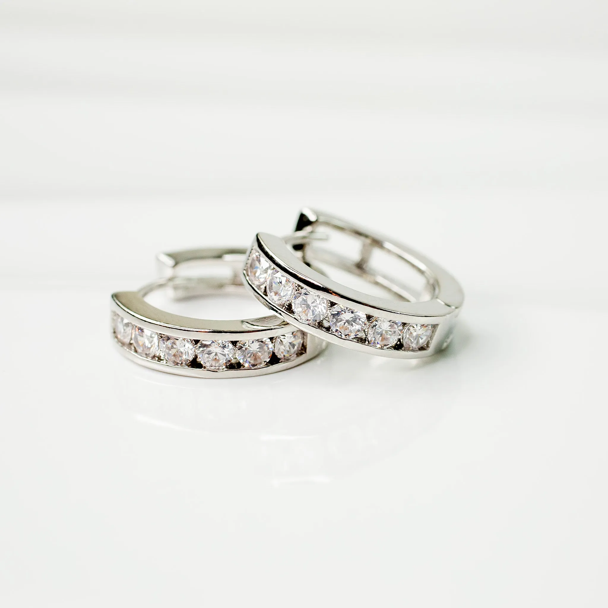 Crystal Row Locking Hoop Earrings