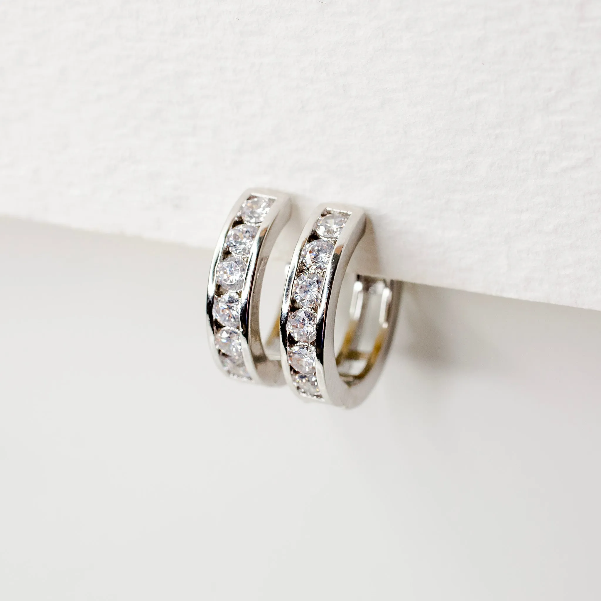 Crystal Row Locking Hoop Earrings