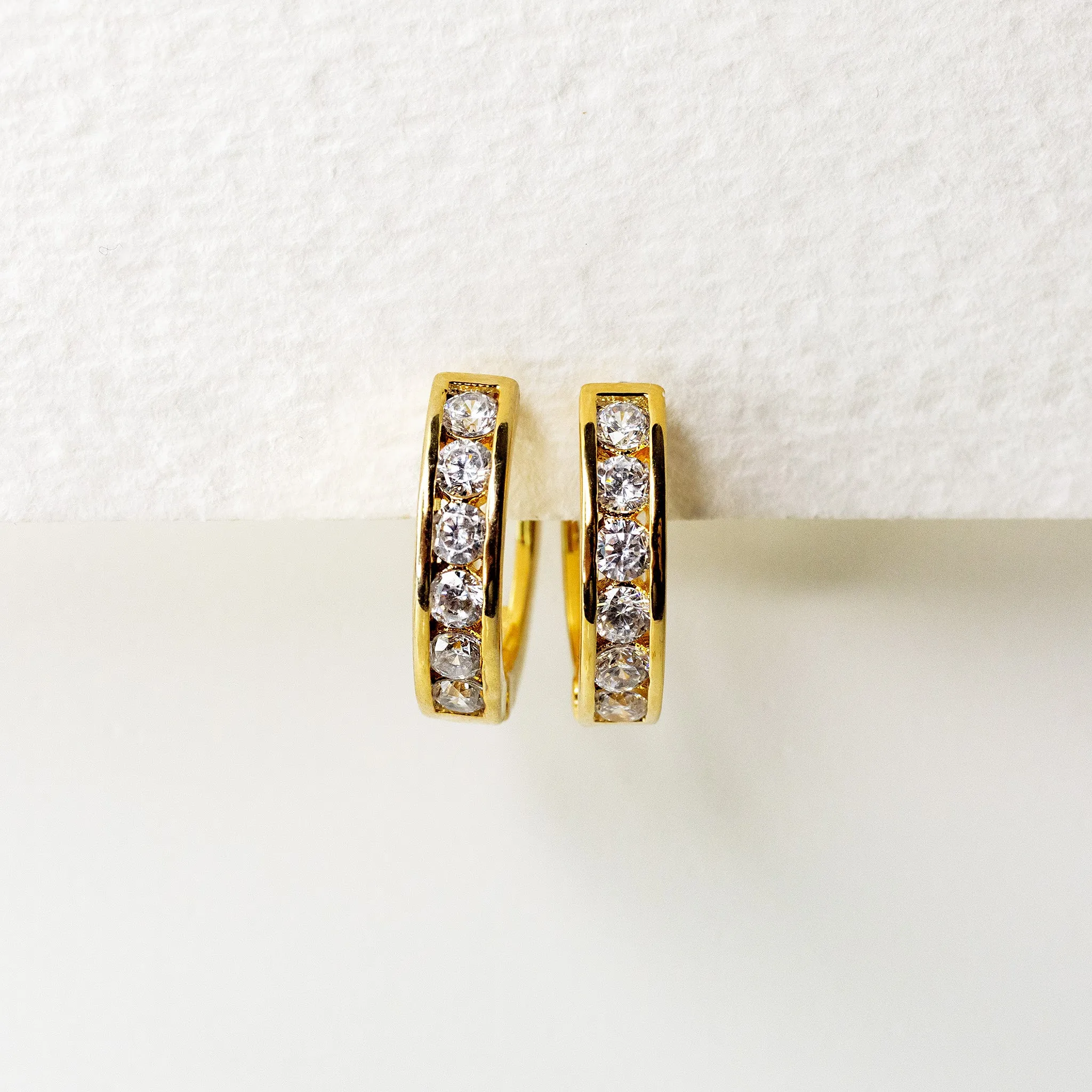 Crystal Row Locking Hoop Earrings