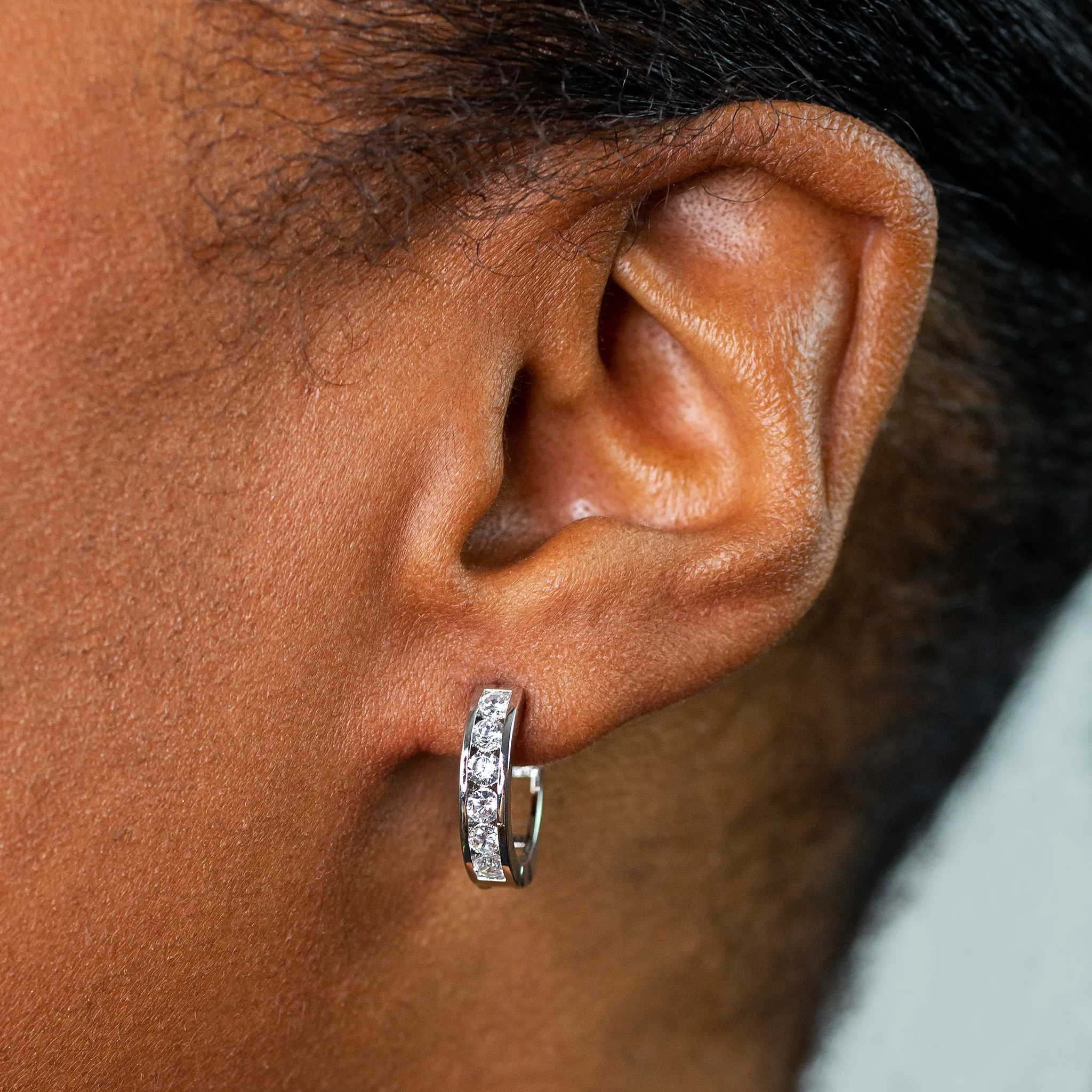 Crystal Row Locking Hoop Earrings