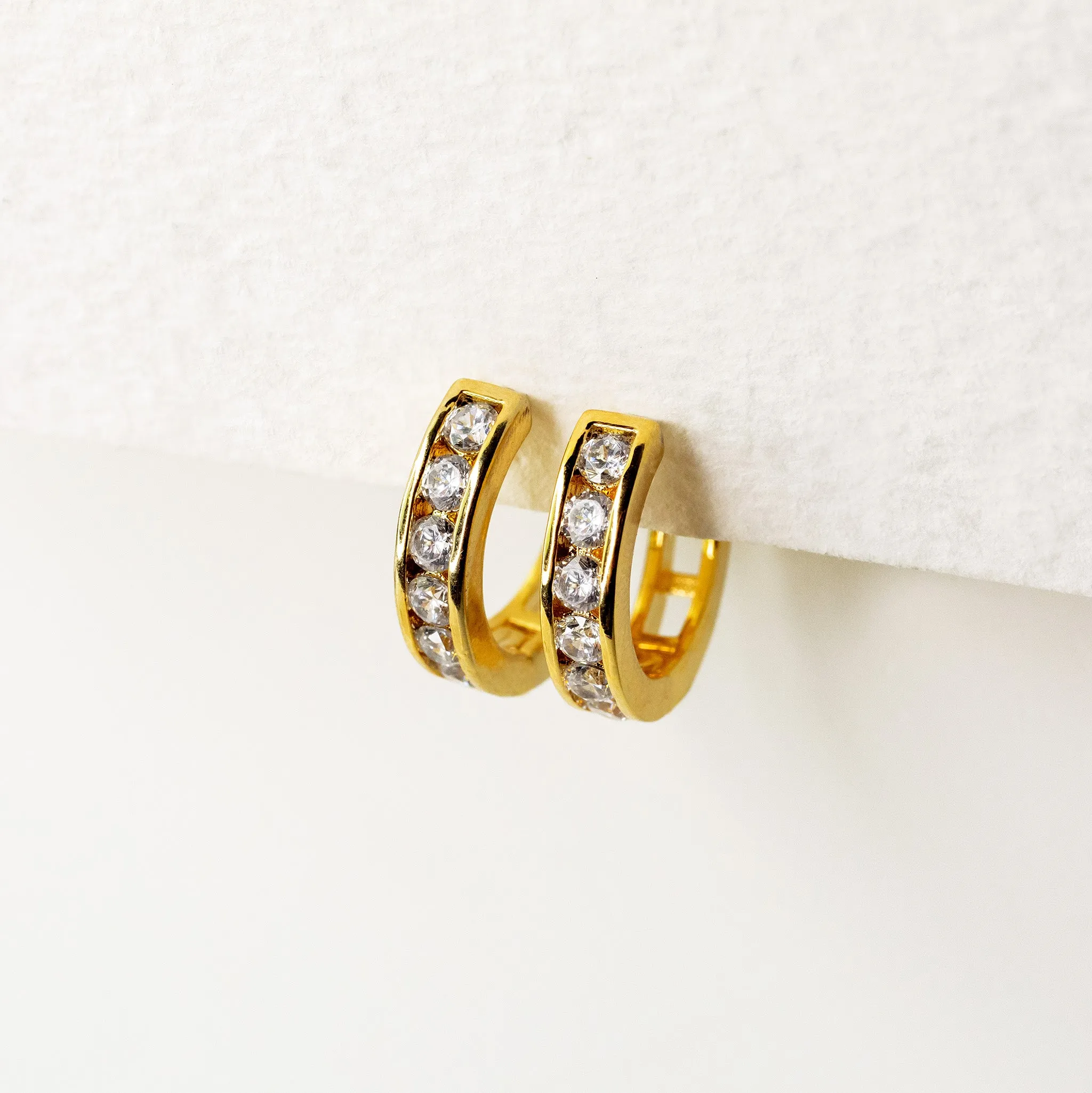 Crystal Row Locking Hoop Earrings