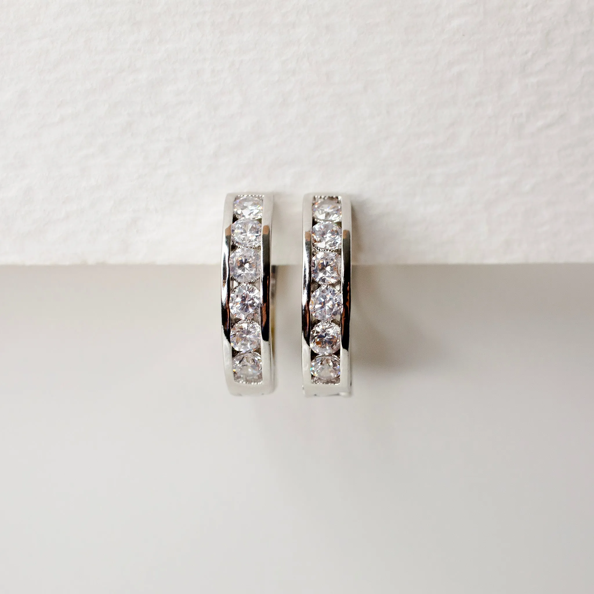 Crystal Row Locking Hoop Earrings