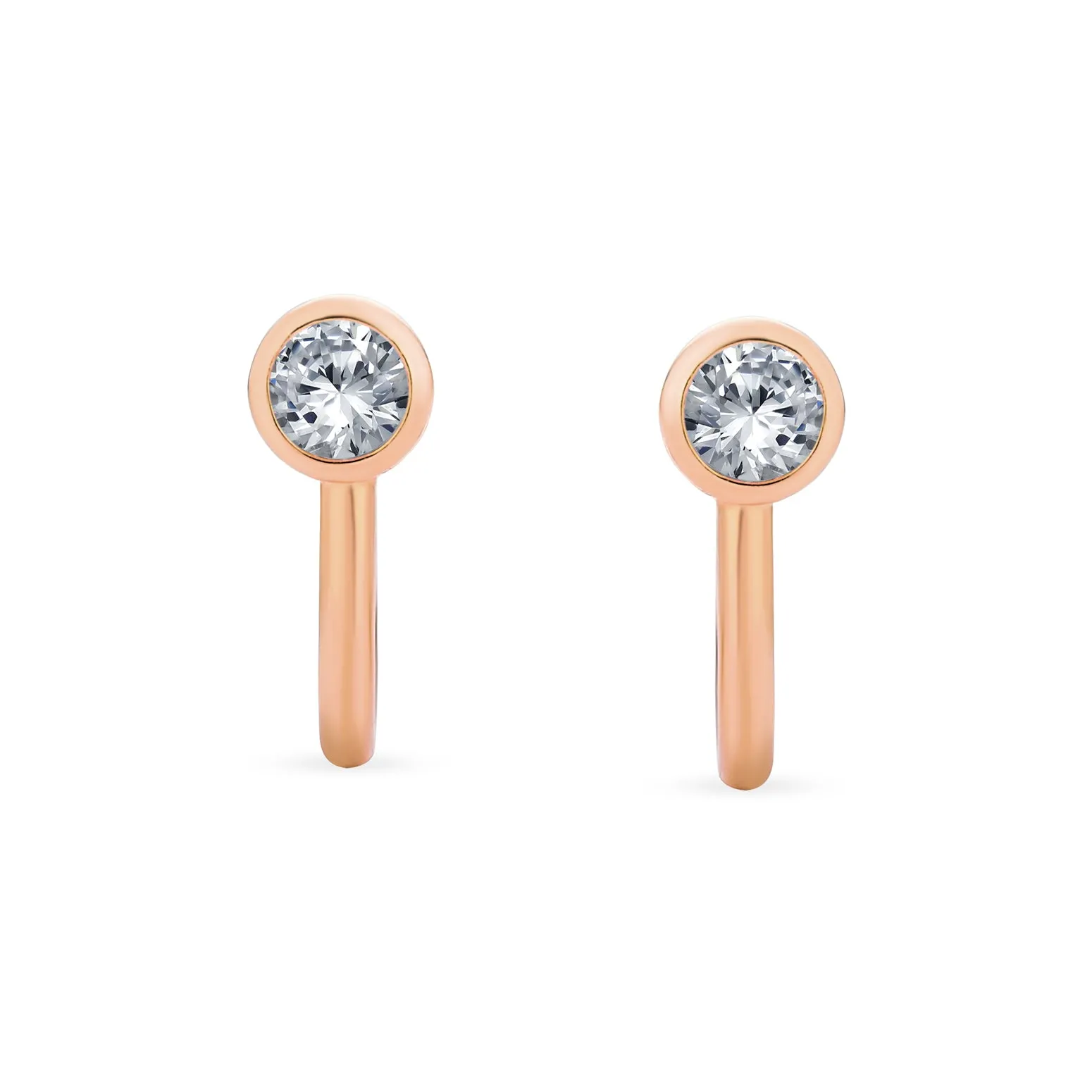 CZ Clip On Stud Earrings Rose Gold Plated .925 Sterling Silver