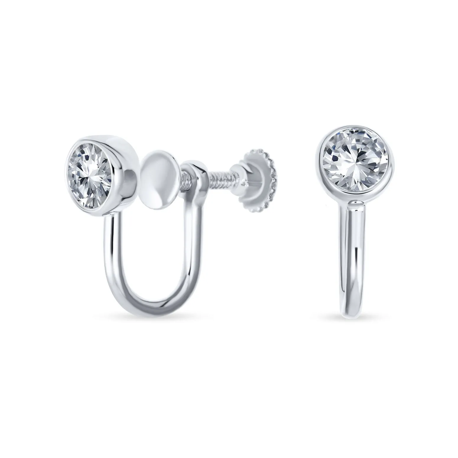 CZ Clip On Stud Earrings Rose Gold Plated .925 Sterling Silver