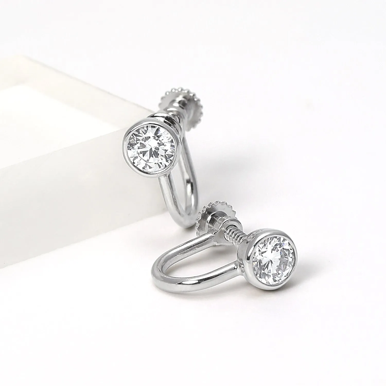 CZ Clip On Stud Earrings Rose Gold Plated .925 Sterling Silver
