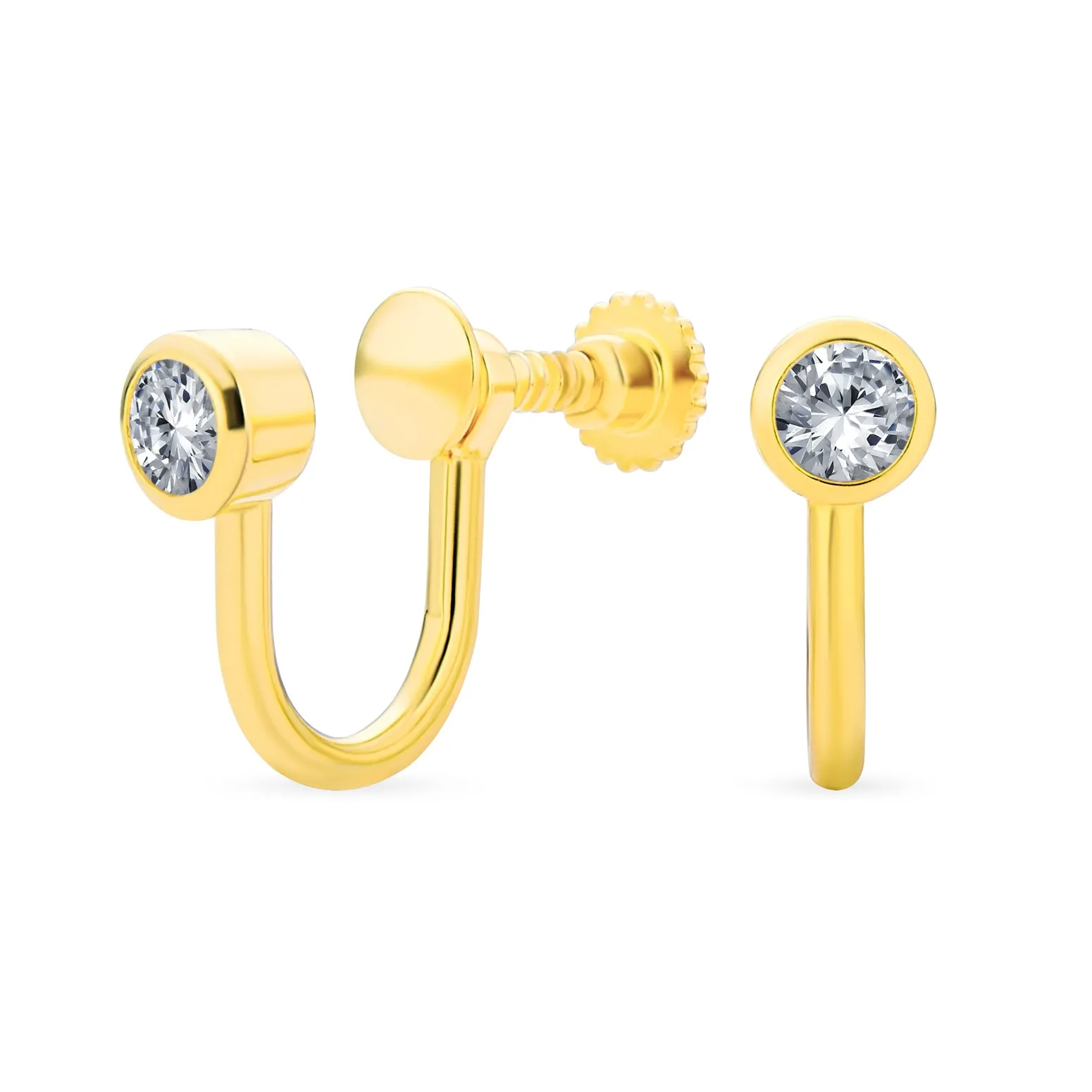CZ Clip On Stud Earrings Rose Gold Plated .925 Sterling Silver