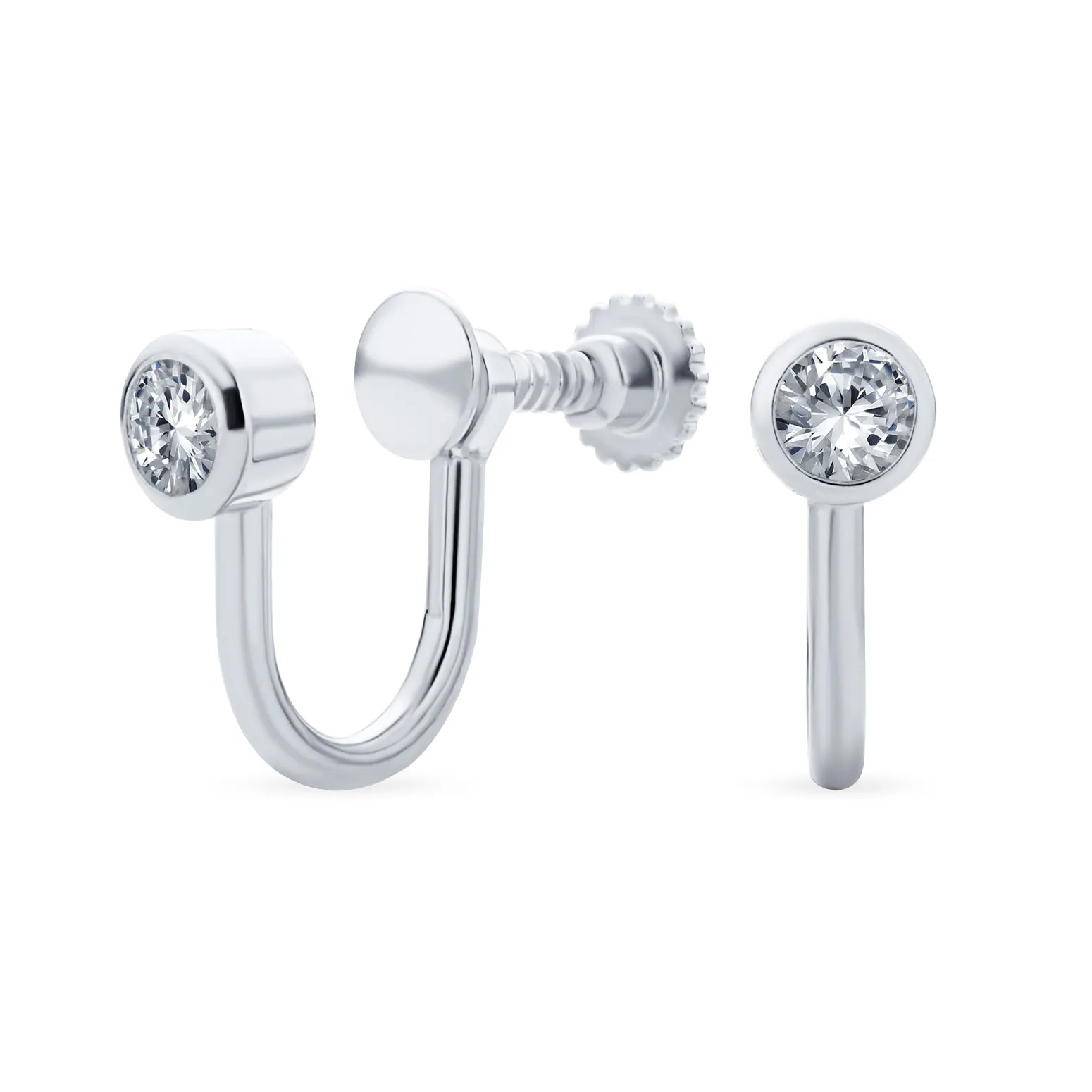 CZ Clip On Stud Earrings Rose Gold Plated .925 Sterling Silver