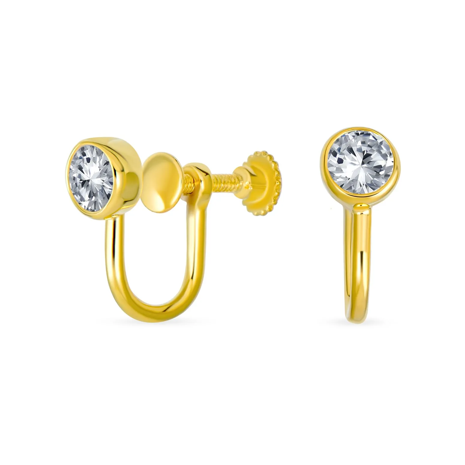 CZ Clip On Stud Earrings Rose Gold Plated .925 Sterling Silver