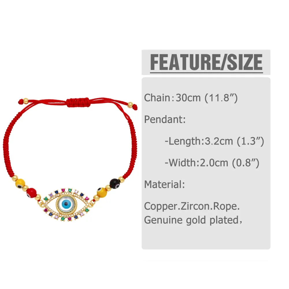CZ Rhinestone Turkish Eye Bracelets for Women Woven Red Thread Rope Chain Adjustable Bracelets