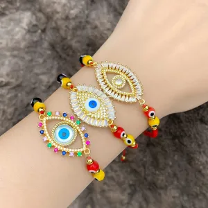 CZ Rhinestone Turkish Eye Bracelets for Women Woven Red Thread Rope Chain Adjustable Bracelets