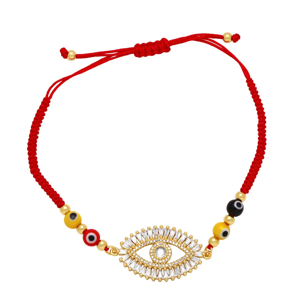 CZ Rhinestone Turkish Eye Bracelets for Women Woven Red Thread Rope Chain Adjustable Bracelets