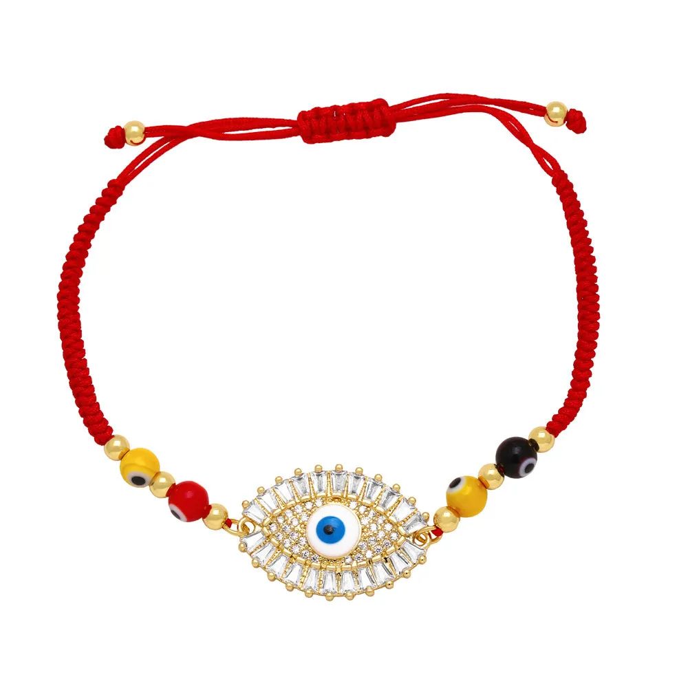 CZ Rhinestone Turkish Eye Bracelets for Women Woven Red Thread Rope Chain Adjustable Bracelets